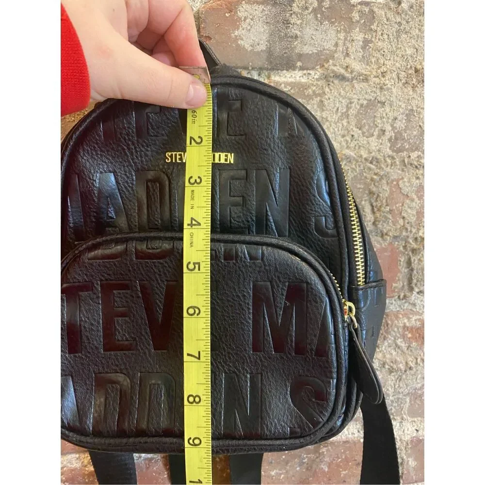 Steve Madden Mini Backpack Purse Black Embossed Leather Logo